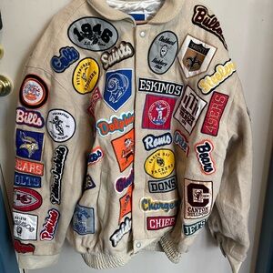 Jeff Hamilton Reebok Beige Patchwork Jacket with NFL Shield Patch
